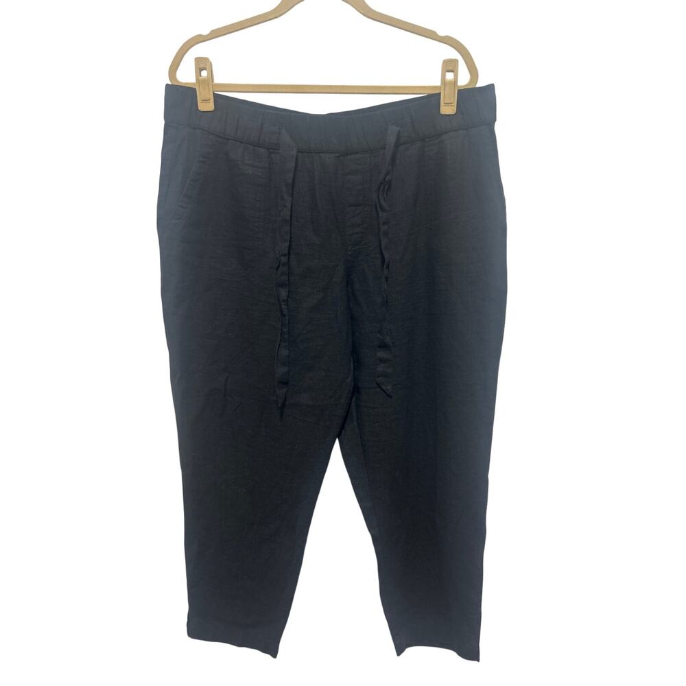 Land 'n Sea Linen Blend Pull on Stretch Waist Pockets Black Pants XL